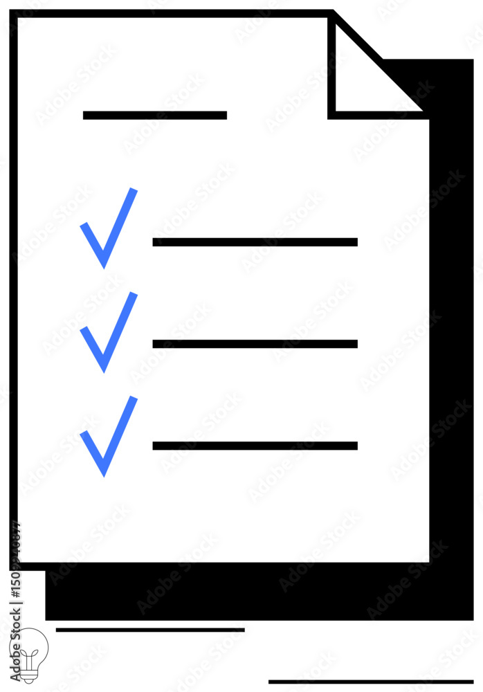 Poster document with bold lines and blue checkmarks, representing organization and completion. ideal for pr