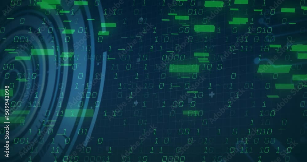 Aufkleber navy-blue hud initiating code and binary streams, visualizing data flow for system monitoring