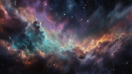 Obraz premium A stunning and colorful galactic nebula, featuring swirling clouds of gas and brilliant stars against a deep black cosmic background