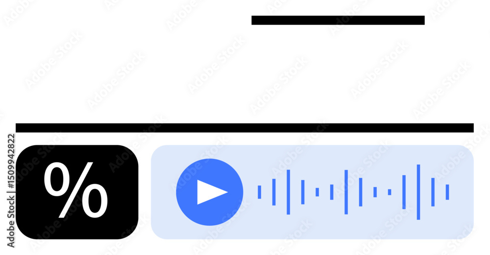 Aufkleber progress bar with percentage symbol and audio player featuring play icon and waveform. ideal for med