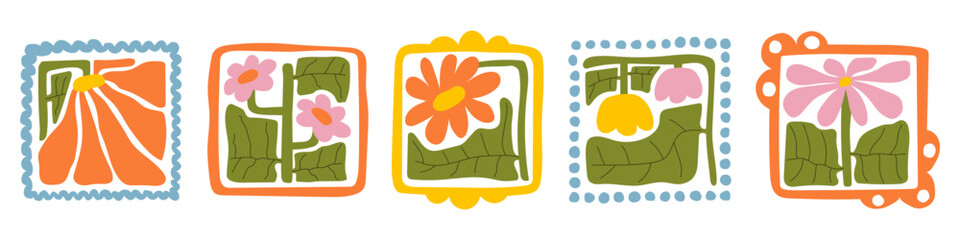 Botanical doodle background. Trendy abstract floral art vector set. Matisse style minimalist botanical shape. Modern boho flower, leaves doodle design for print, wallpaper, wall art, home decoration.