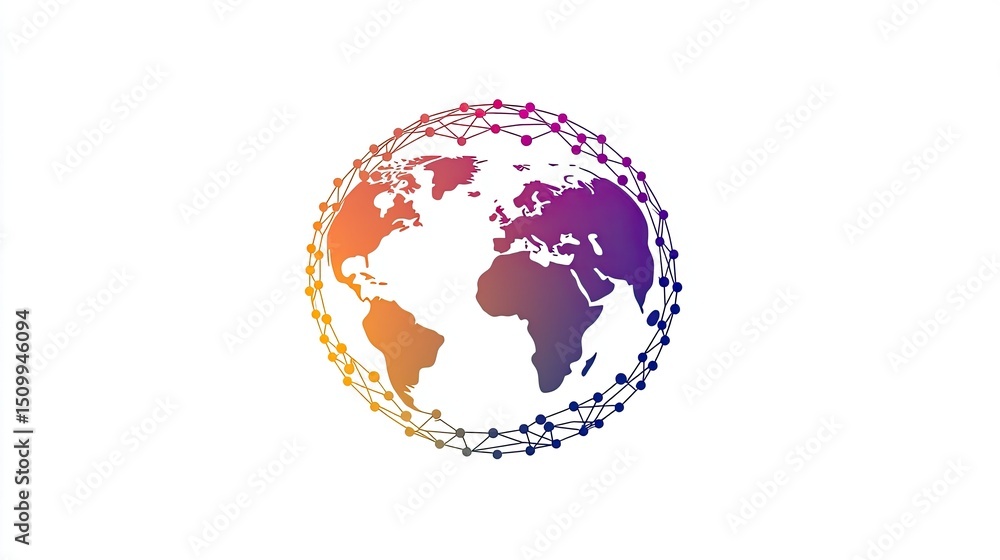 Poster abstract representation of a colorful globe with network connections symbolizing global connectivity