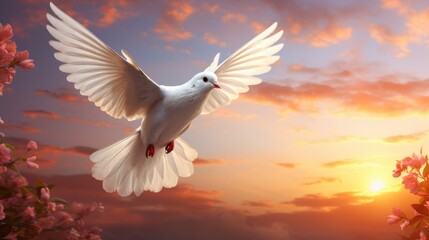 Fototapeta premium Dove in flight at sunset nature scene bird photography tranquil environment aerial view symbol of peace