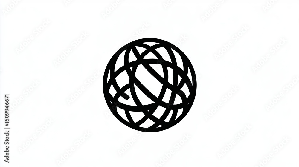 Poster abstract black globe illustration with intertwined lines representing global connections and modern 