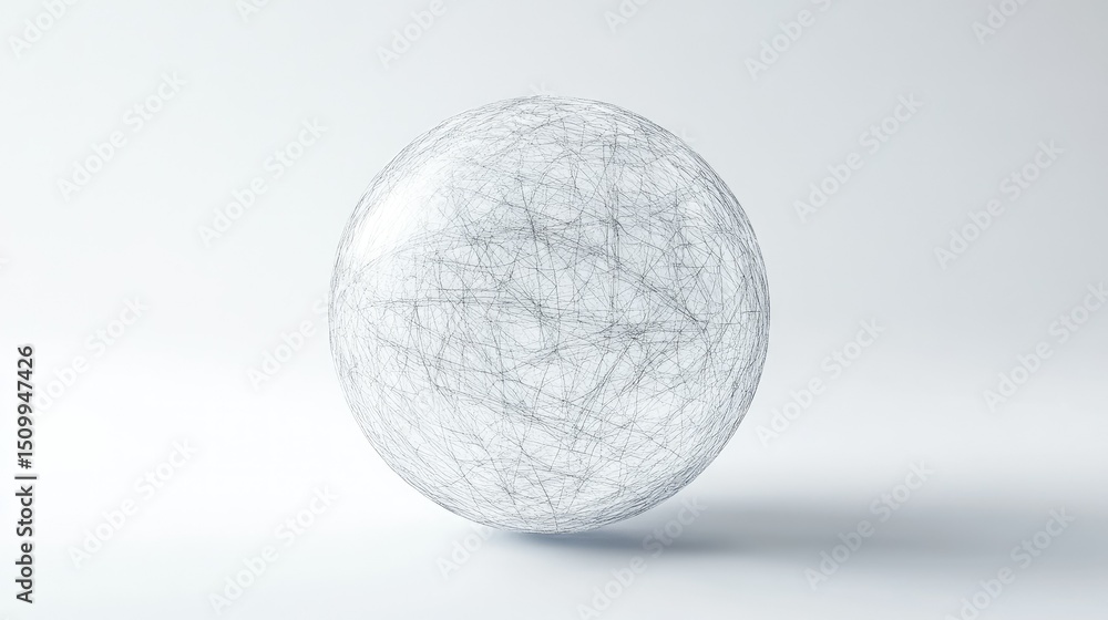 Poster abstract sphere with intricate network lines symbolizing connectivity and data flow in a minimalist 