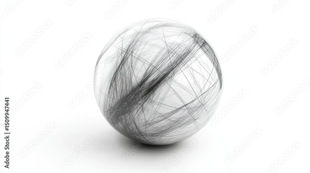 Poster abstract 3d sphere with dynamic black lines on a white background, representing movement, energy, an