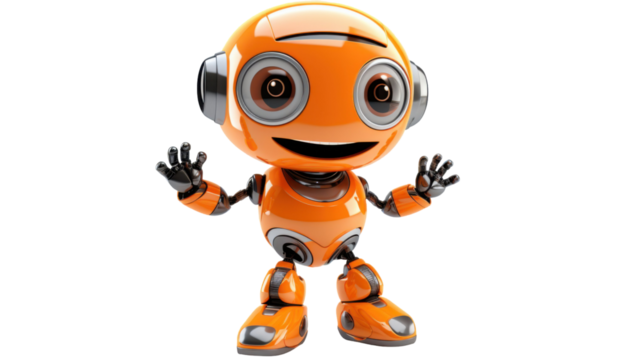 Cheerful Happy Robot Character Isolated on White Background