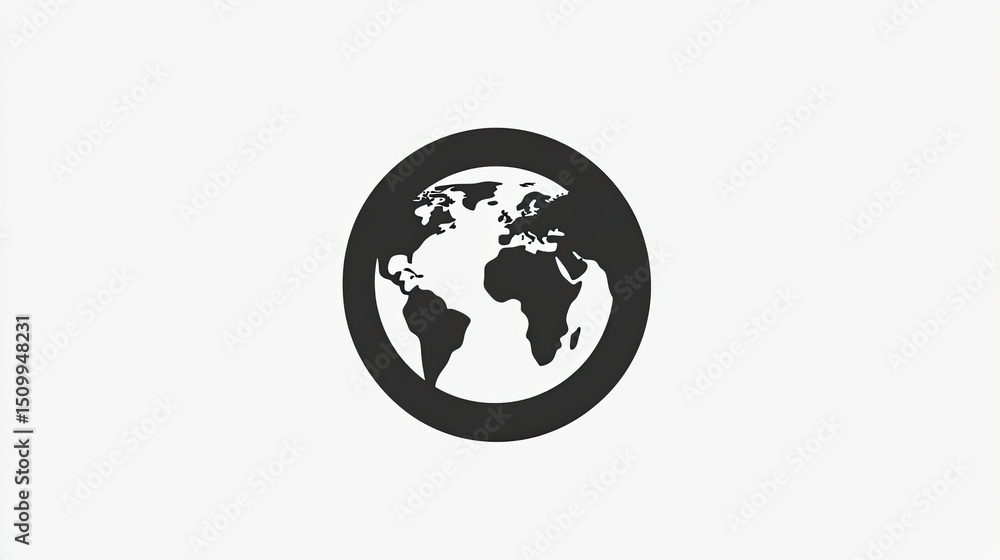 Poster black and white illustration of earth globe within a circular frame representing global connectivity