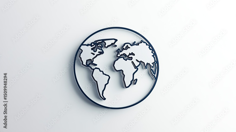 Poster minimalistic outline of the world map in blue tones isolated on a clean background for global and tr