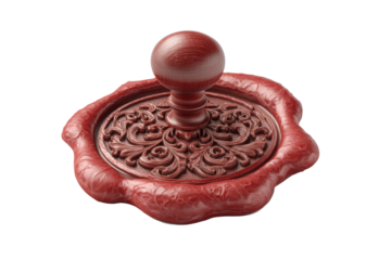 PNG Ornate red wax seal stamp with intricate floral design