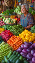 Vibrant farmers market stall with fresh fruits and vegetables