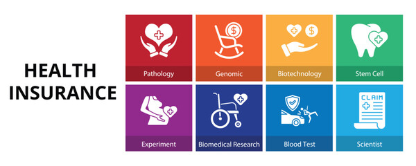 Health Insurance Glyph Solid Banner Web Icon Set Vector Illustration