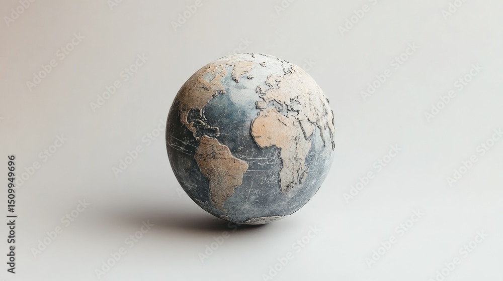 Poster vintage style earth globe on minimalist background showing geographical features and textures in sub