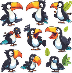 Obraz premium cartoon lemur,animal character set with various fun emotions and poses