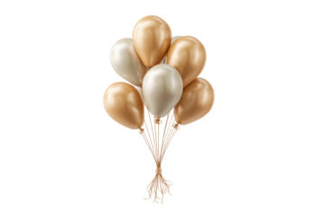 PNG Elegant gold and white balloons bouquet on black background