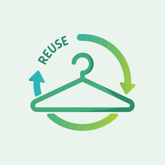 Eco-Friendly Clothes Hanger with Reuse Symbol and Arrows Promoting Sustainable Fashion and Garment Recycling in Minimal Green-Toned Vector Design