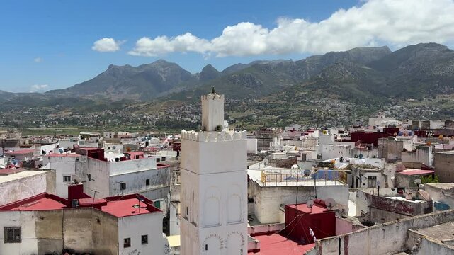 Historic center of Tetuan surrounded by mountains. Seen from a rooftop