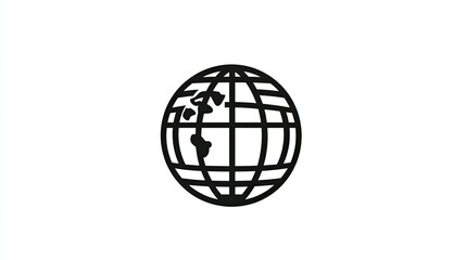 Black outline globe icon on a white background representing global connectivity and international reach for various digital and creative applications