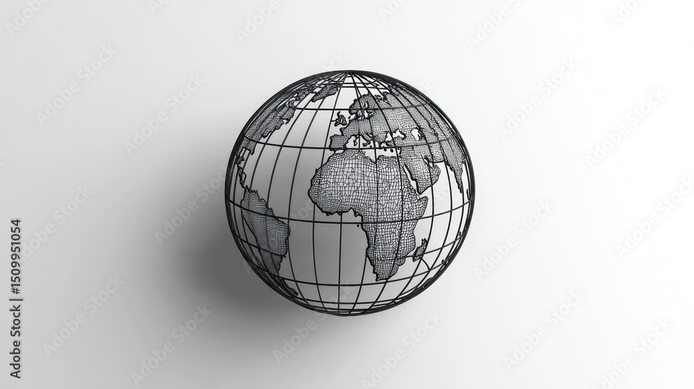 Aufkleber wireframe globe model showing earth with longitude and latitude lines for use in various design and 