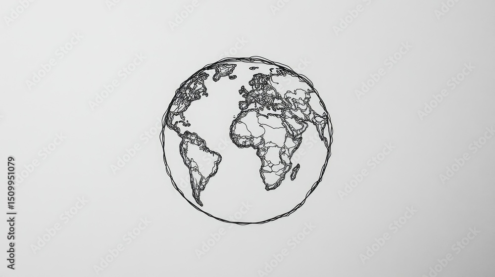 Aufkleber abstract line art illustration of the earth globe featuring continents and oceans represented in a m