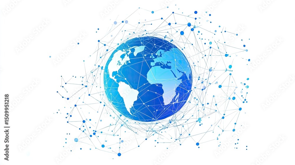 Poster digital globe concept with global connectivity, data visualization and network lines on white backgr