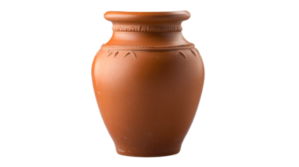 Terracotta clay pottery jug with vintage design, cut out transparent