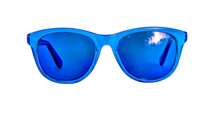 Vibrant blue sunglasses, protective eyewear, summer fashion, cut out transparent