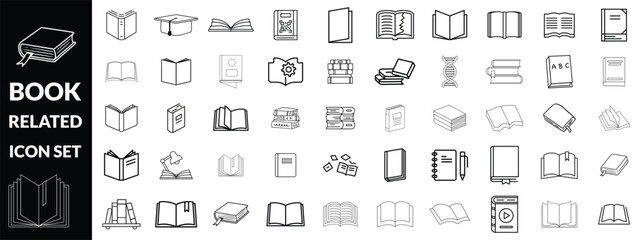 Set of book related line icons. Textbook, open book, page, literature etc. Editable stroke . Book Big icon  set  design 