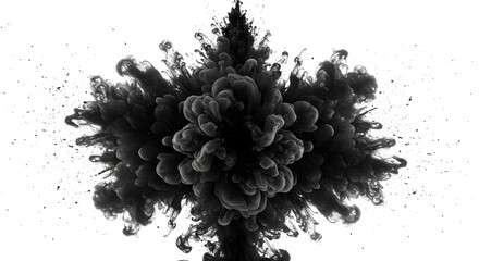 Abstract Black Ink Cloud Explosion On White Background For Different Purpose