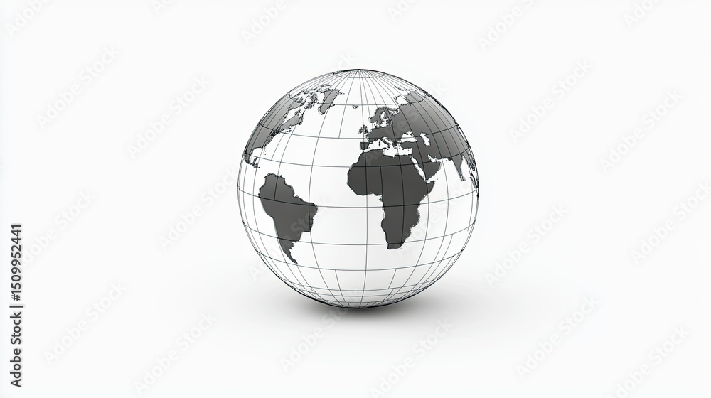 Aufkleber 3d model of a globe with a monochrome design featuring outlines of continents and latitude lines aga