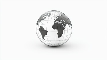 Obraz premium 3D model of a globe with a monochrome design featuring outlines of continents and latitude lines against a plain white background