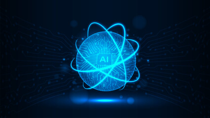 Abstract artificial intelligence global network connection. Digital technology lline circuit of global
