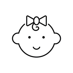 Happy little girl head icon. Simple outline style. Line symbol isolated. Face of baby girl.