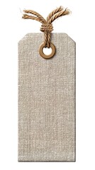 Beige Linen Hang Tag with Jute String on White Background. High quality