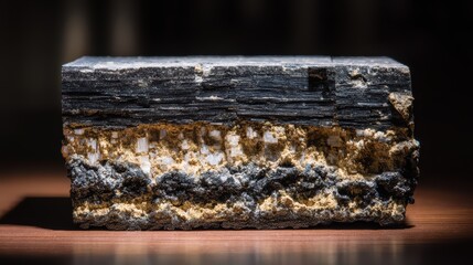 Layered Rock Formation Close-Up: Textured Geological Specimen with Striated Mineral Strata