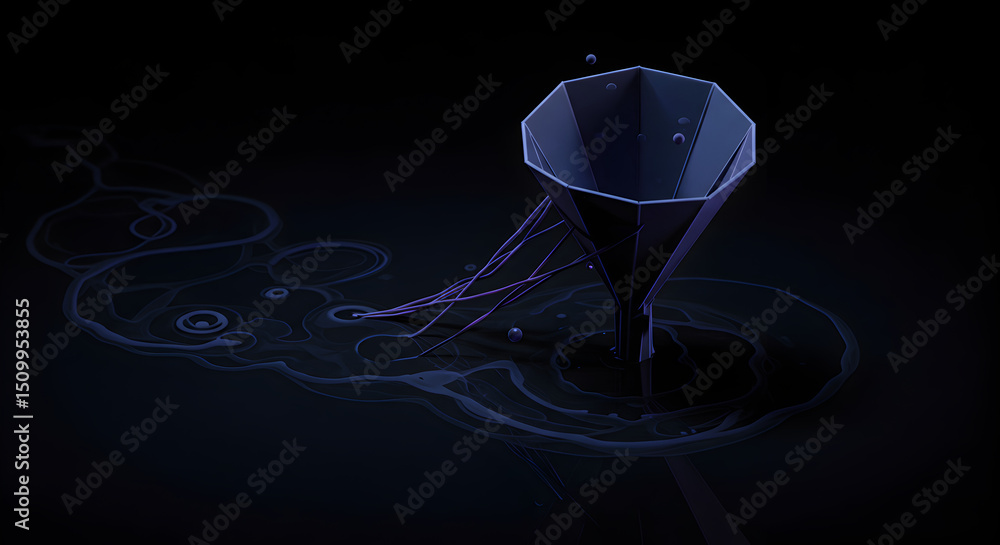 Poster geometric funnel draining into dark liquid creating fluid pattern