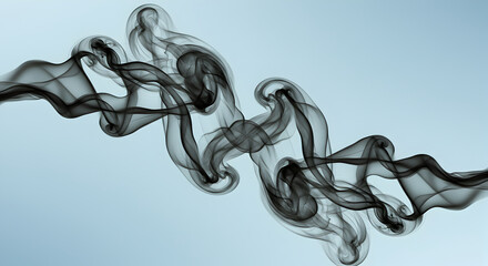 Abstract Black Smoke Swirls Against Pale Blue Background Fine Art