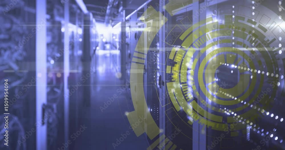 Poster frame switching showing yellow interface emerging in server hall and rotating to visualize scanning