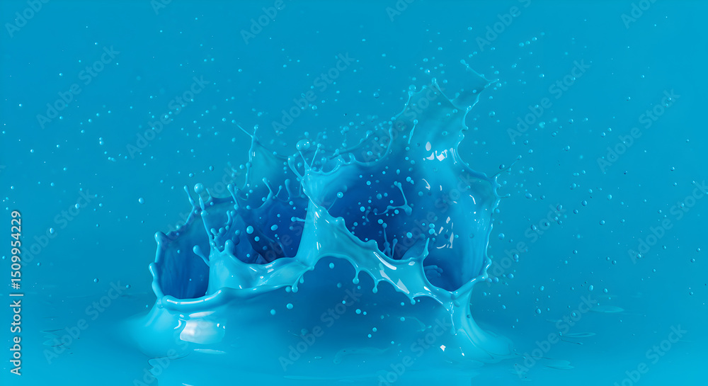 Poster dynamic water burst creates unique patterns in pure blue color