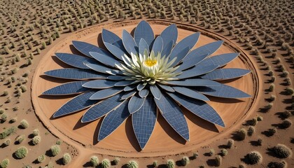 Solar Panel Array Shaped Like a Flower in a Desert Landscape