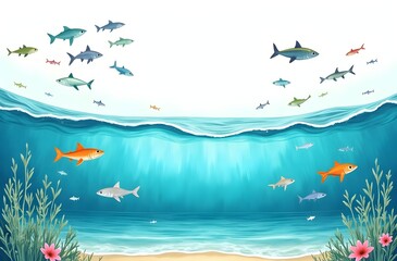 Fototapeta premium Ocean Biodiversity Background with Fish and Marine Life Underwater