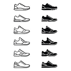 Black and white running trainer vector athletic shoe, fitness sneaker for sport