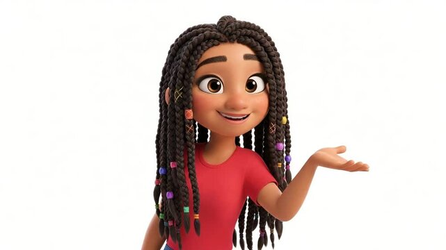 Animated Girl with Braids Presenting