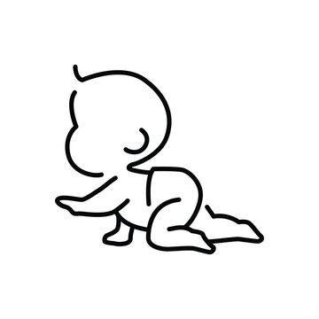 The baby is crawling line icon. Simple outline style. Toddler development. Early childhood