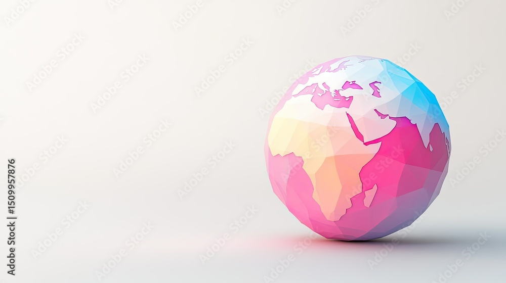 Poster vibrant 3d geometric globe representation emphasizing colorful edges and surface texture for global 