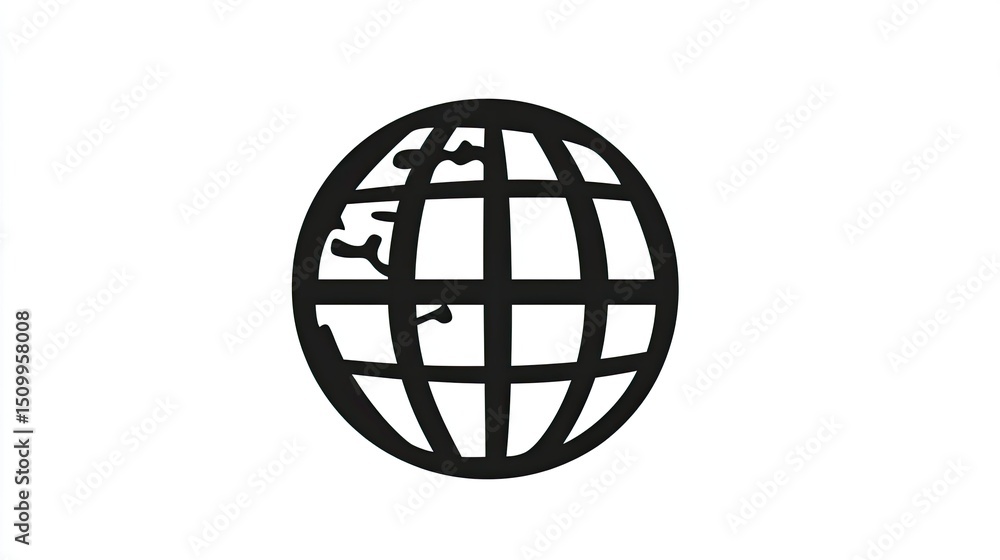 Aufkleber black and white icon of a globe symbolizing global connectivity and communication for use in technol