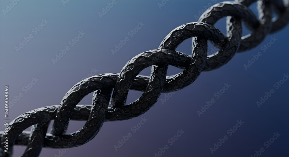 Poster linked metallic chain on a gradient background symbolizing strength