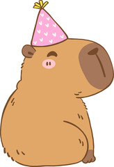 Cartoon Bithday Capybara Wearing a Party Hat