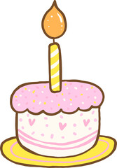 Cute Birthday Cake with Candle Illustration