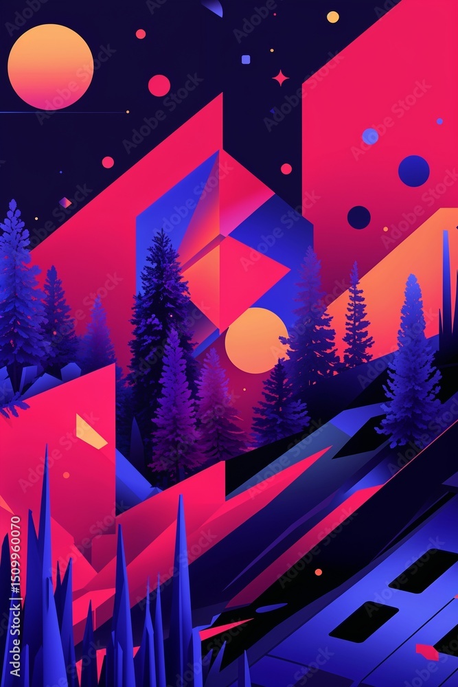 Aufkleber scarlet and indigo sharp synth shapes retro synthwave background for card or greeting template banne